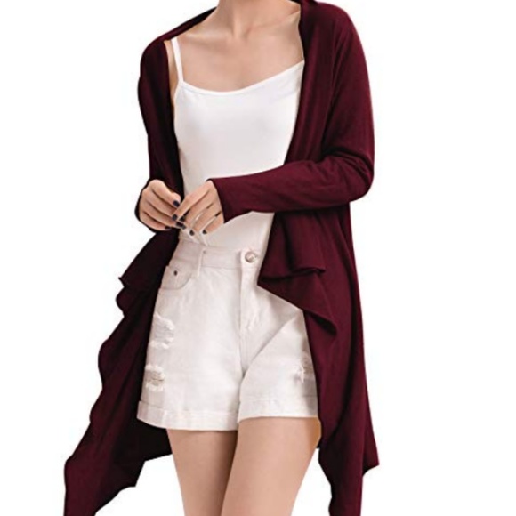 Sweaters - Long Open Front Drape Knit Cardigan XXL Wine Red